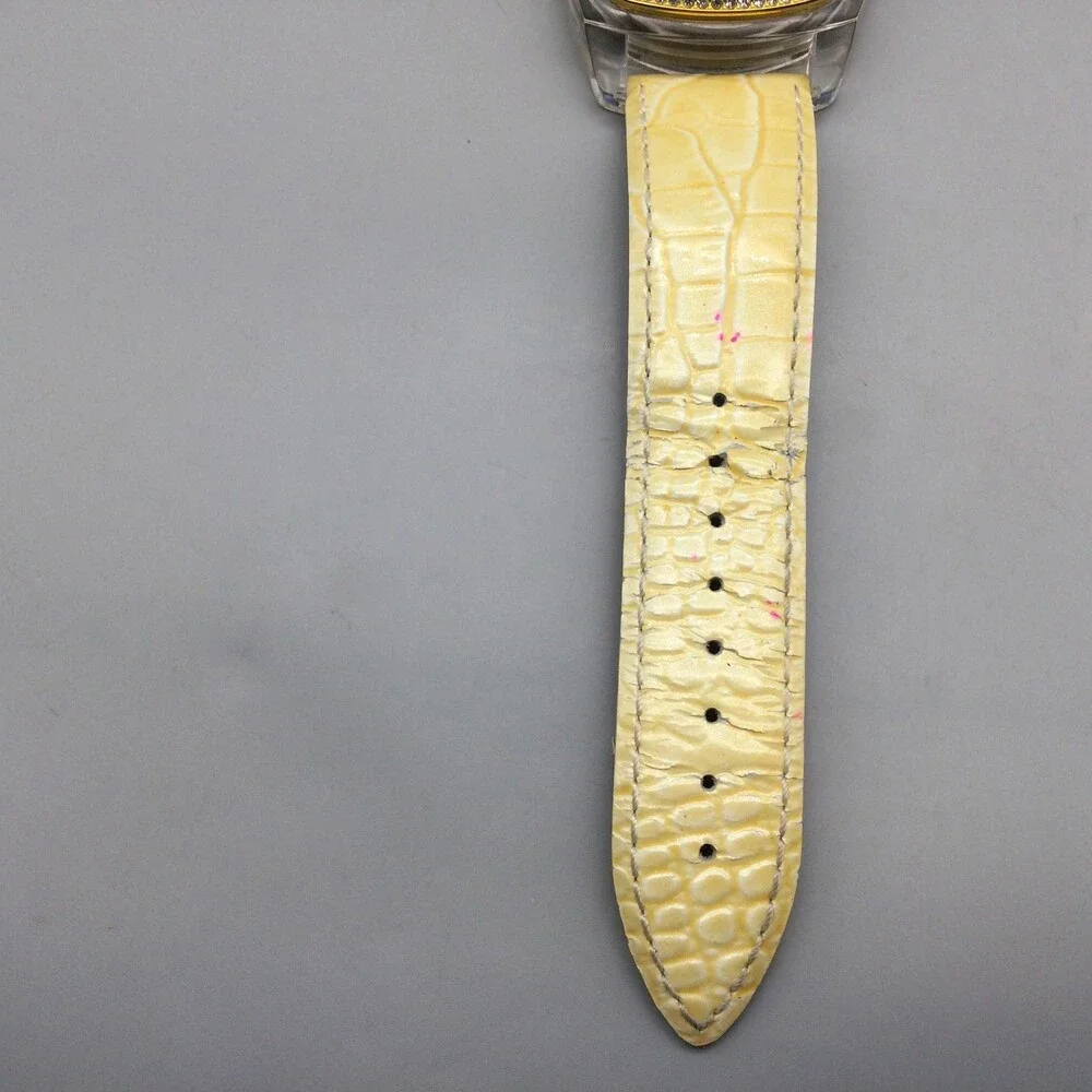 Joan Rivers Womens Watch 38mm Silver Tone Yellow Leather Crystals New Battery